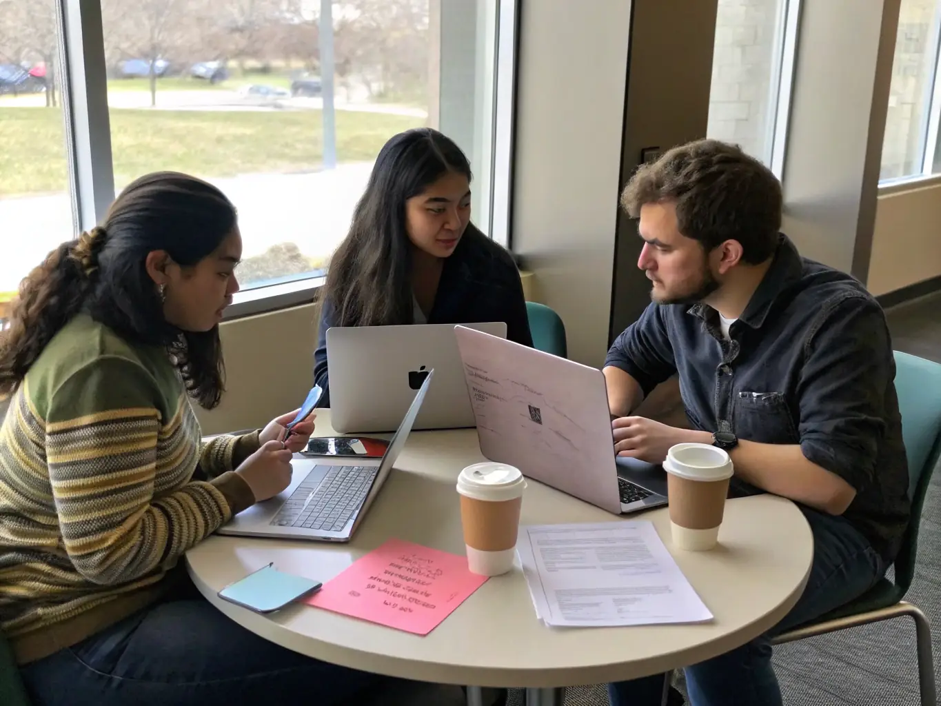 A group of students are collaborating on a project, analyzing data and discussing solutions in a modern, collaborative workspace. Whiteboards filled with equations and diagrams are visible in the background.