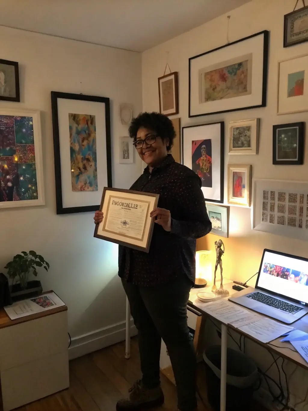 A student proudly displaying an industry-recognized AI certification earned through NeuroAI Campus, symbolizing career advancement.
